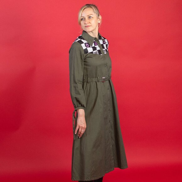 Khaki Street-Style Utility Maxi Dress with Print, Size US 4 - Picture 4 of 11